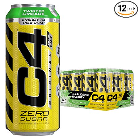 Cellucor C4 Original Carbonated Zero Sugar Energy Drink, Pre Workout Drink   Beta Alanine, Sparkling Twisted Limeade, 16 Fluid Ounce Cans (Pack of 12)