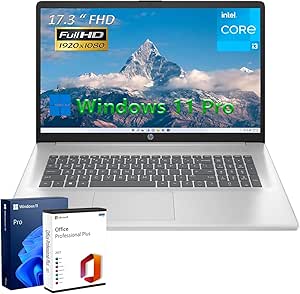 HP 17 Laptop for Student and Business - Win 11 Pro & Office 2021 Lifetime License, 16G RAM, 512G SSD, 17.3" Anti-Glare FHD Display, Intel i3-1215U CPU(beat i5-1135G7), Wi-Fi, Webcam, Long Battery Life