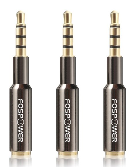 FosPower 3 Packs 35mm Male to Female Stereo Audio Adapter Step Down Plus Design  4-Conductor TRRS  24K Gold Plated Connector for Smartphones Tablets Headphones and Card Readers
