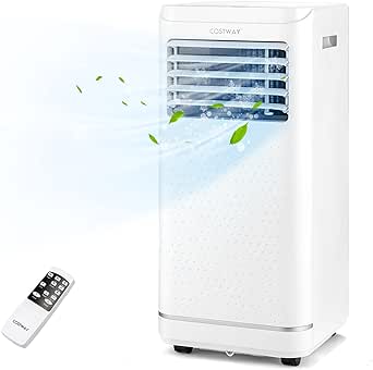 COSTWAY 10000 BTU Portable Air Conditioner, 3 in 1 AC Unit with Dehumidifier & Fan, Sleep Mode, 24H Timer, LED Display, Child Lock, Remote Control, Cool Rooms up to 350 Sq.Ft (White-10000BTU)