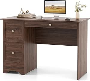 Giantex Computer Desk with 2 Drawers, Modern PC Desk with Storage, Study Writing Table w/ 2-in-1 Keyboard Tray, Wooden Laptop Workstation for Home Office, Bedroom, Living Room (Walnut)