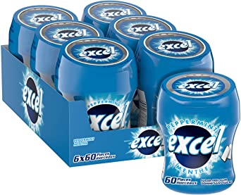 Excel Sugar-Free Gum, Peppermint, 60pc Bottle, 6 Count