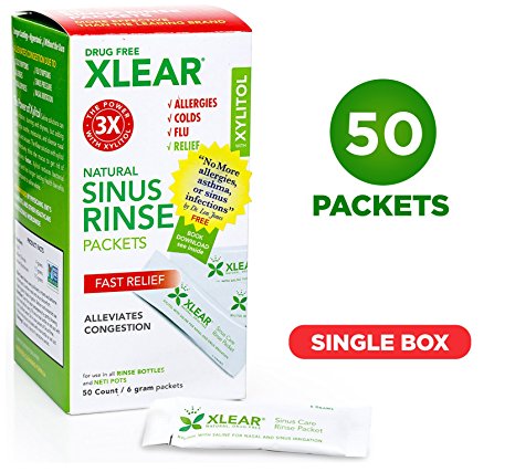 Xylitol Neti Pot Sinus Rinse Packets by Xlear (50 Count): Nasal Irrigation Solution for Allergies, Colds - The Revolutionary Formula for Congestion Relief