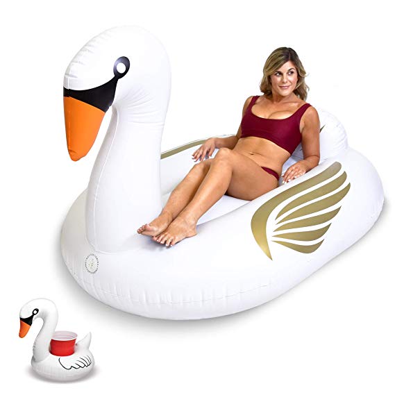 GoFloats Giant Inflatable Swan Pool Float | Raft Includes Bonus Swan Drink Float | Fun for Kids and Adults