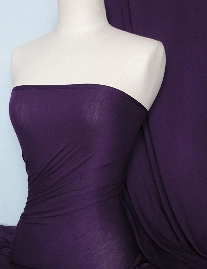 Viscose Rayon Lycra Jersey Fabric | Soft & Stretchy Ringspun Dressmaking Material | 150 cm Wide | Sold by The Metre | 50  Colours in Stock | by Tia Knight (Q300) (Dark Purple, 1 Metre)