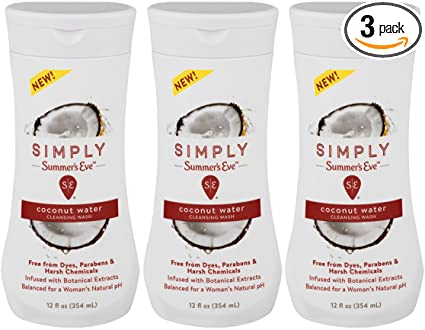 Summer's Eve Simply Cleansing Wash, Coconut Water, pH Balanced, Free from Harsh Chemicals and Dyes, 12 Fl Oz, Pack of 3