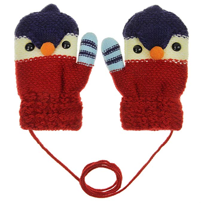Kids Toddlers Mittens on String Hang Neck Gloves Mittens,Girls Boys Cute Cartoon Full Finger Mitten with String Cashmere Wrist Glove Thermal Magic Stretch Mittens for Xmas Gifts