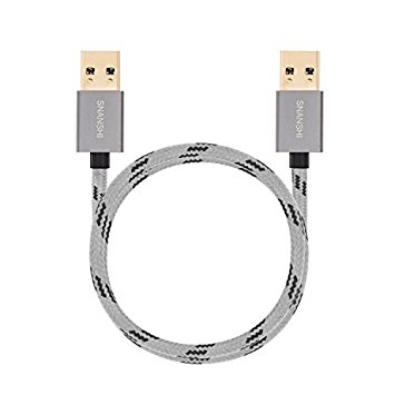 USB Cable Male to Male 1.5 ft, SNANSHI USB A to A Nylon Braided Cable Aluminum Shell for Data Transfer Hard Drive Enclosures, Laptop Cooling Pad, Modems, Cameras and More