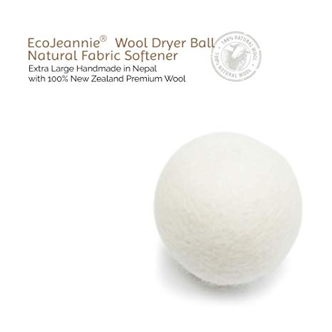 EcoJeannie Wool Dryer Balls 1 Piece - Premium XL Organic Eco-Friendly Natural Unscented Non-Toxic Felt Laundry Ball