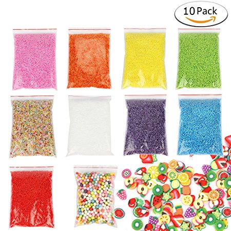 Foam Balls for Slime, iBayam Colorful Styrofoam Balls Beads Mini 0.08-0.35 inch Decorative Ball Arts DIY Crafts Supplies For Homemade Slime, Kid's Craft, Wedding and Party Decoration (10 pack)