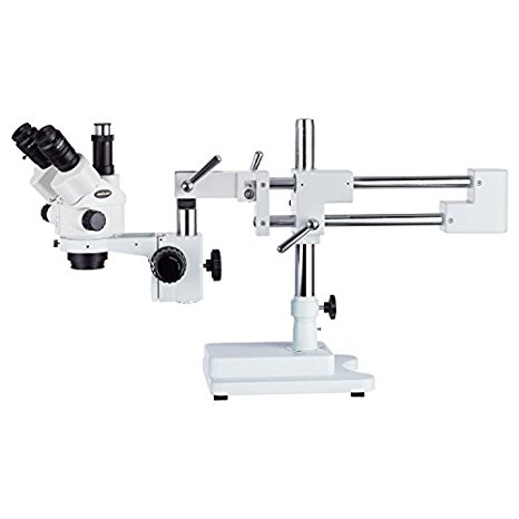AmScope 7X-45X Simul-Focal Stereo Lockable Zoom Microscope on Dual Arm Boom Stand