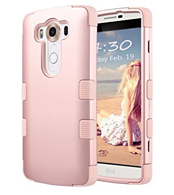 LG V10 Case, ULAK [3 in 1 Shield] Shock Absorbing Case with Hybrid Cover Soft silicone   Hard PC Material Design for LG V10 (5.7" inch) 2015 Release Rose Gold