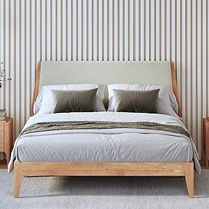 DG Casa Vandermark Solid Wood Easy Install Queen Bed Frame with Unique Headboard and Wooden Slat Support Included No Box Spring Required - Beige Walnut