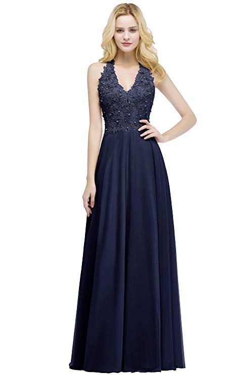 Babyonline V-Neck Emboridery Floral Lace Pearl Beading Slim Formal Dresses