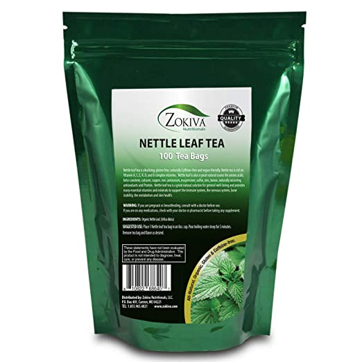 Zokiva Nutritionals - Nettle Leaf Tea Bags Mega Pack - 100 Premium Quality Convenient Organic Herbal Tea Bags - Caffeine-free and Vegan-friendly In a Resealable Stand Up Zip Lock Pouch