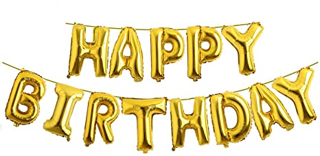 Fecedy Gold Hanging Happy Birthday Balloons Banner for party decorations