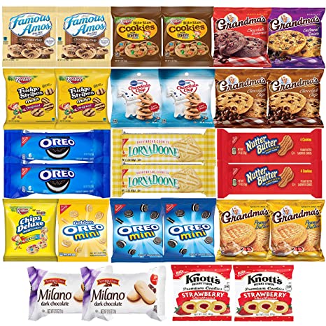 Cookies Variety Pack Bulk Assorted Individually Wrapped Cookies Snack Box & Care Package (28 count) includes Gramdmas Cookies, Famous Amos, Oreos, Keebler Cookies, Pepperidge Farm Cookies and More