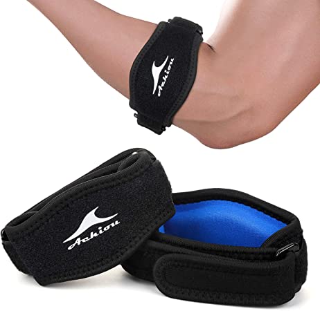 Achiou Tennis Elbow Brace for Tendonitis (2 Pack) with Compression Pad,Prevent Golfer's,Squash,Hyper Extension,Fishing,Weightlifting,Elbow Pain Relief,Includes One Adjustable Elbow Support Braces