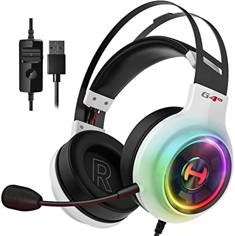 Edifier G4 TE Gaming Headset for PC, PS4, 7.1 Surround Sound Gaming Headphones with Noise Canceling Microphone, USB Over-Ear Headphone Wired with RGB Light, 50mm Driver for Mac, Laptop,White