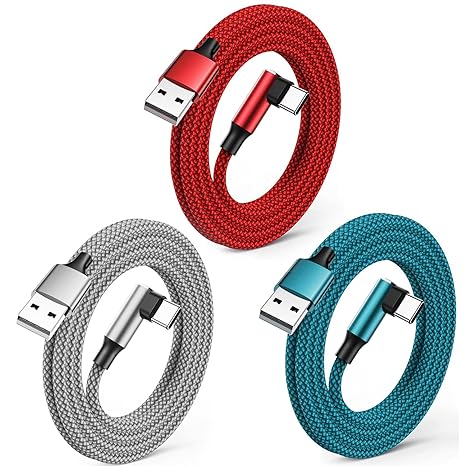 USB C Charger Cable 1M 1.8M 3M 3Pack USB Type C Charger Fast Charging Cable Right Angle USB TO USB C Cable Nylon Braided for Samsung Galaxy S21 S20 S10 S9 Note 10 9 8,Huawei P40 P30 P20,Google Pixel