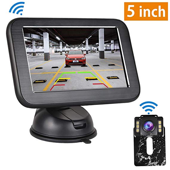 Directtyteam Wireless Reversing Camera Kit, IP68 Waterproof Reverse Camera with Night Vision, 5'' LCD Rear View Monitor and Parking Assistance System for Cars, Pickups,Suv