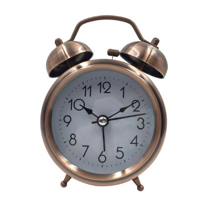 [High Quality]Hippih 3 Inch Quiet Clock Alarm Clock Loud Twin Bell Silent Quartz Analog Retro Vintage Bedside with Nightlight for Kids(Simple Copper)