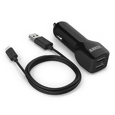 Anker 24W Dual-Port Rapid USB Car Charger with PowerIQ Technology   3ft / 0.9m Micro USB Cable - Black 71AN2452CSS-BMA