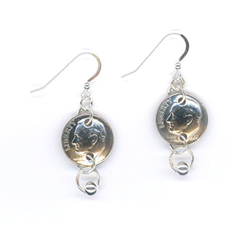 1966 Dime Silver Earrings 50th Birthday Gift 50th Anniversary Gift Silver Beaded Silver Links Coins Jewelry 1966 Dimes