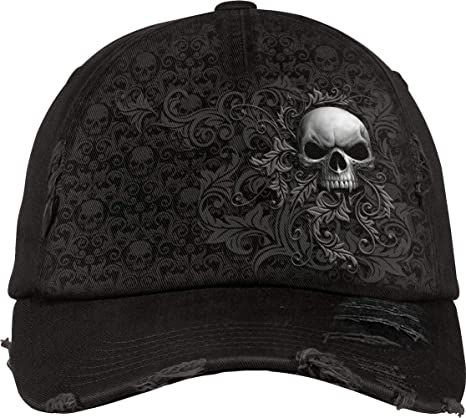Spiral - Skull Scroll - Baseball Caps Ditressed with Metal Clasp - L Black