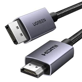 UGREEN 4K 30Hz Câble DisplayPort vers HDMI 2K 60Hz 1080P 120Hz DP vers HDMI 1.4 10.2 Gbps HDR HDCP Compatible avec Dell HP Insignia NVIDIA Projecteur Moniteur Nylon Tressé (1M)