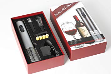 BrandBold Electric Wine Opener with Charger Wine Accessories Gift Set Holiday Kit with Rechargeable Batteries and Foil Cutter