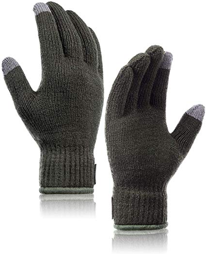 PAGE ONE Mens Warm Winter Non Slip Touchscreen Knit Gloves Warm Fleece Lined,High Sensitive Texting Gloves