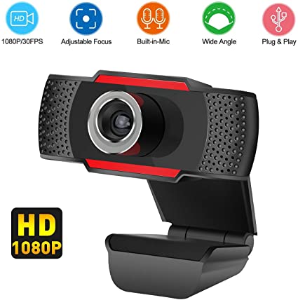 QKDCDB 1080P Full HD Webcam with Microphone for Streaming Video Calling Online Study Conference Recording Web Camera for Computers PC MAC Laptop Desktop USB Plug & Play Drive-free with Rotatable Clip