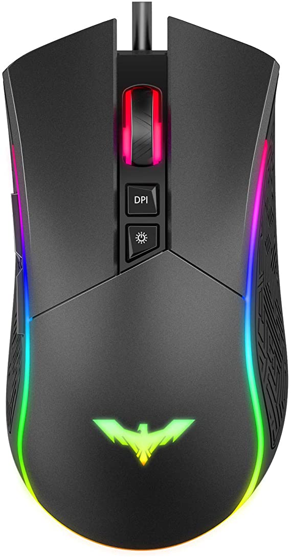 Havit RGB Gaming Mouse Wired Programmable Ergonomic USB Mice 4800 D-P-I 7 Buttons & 7 Color Backlit for Laptop PC Gamer Computer Desktop