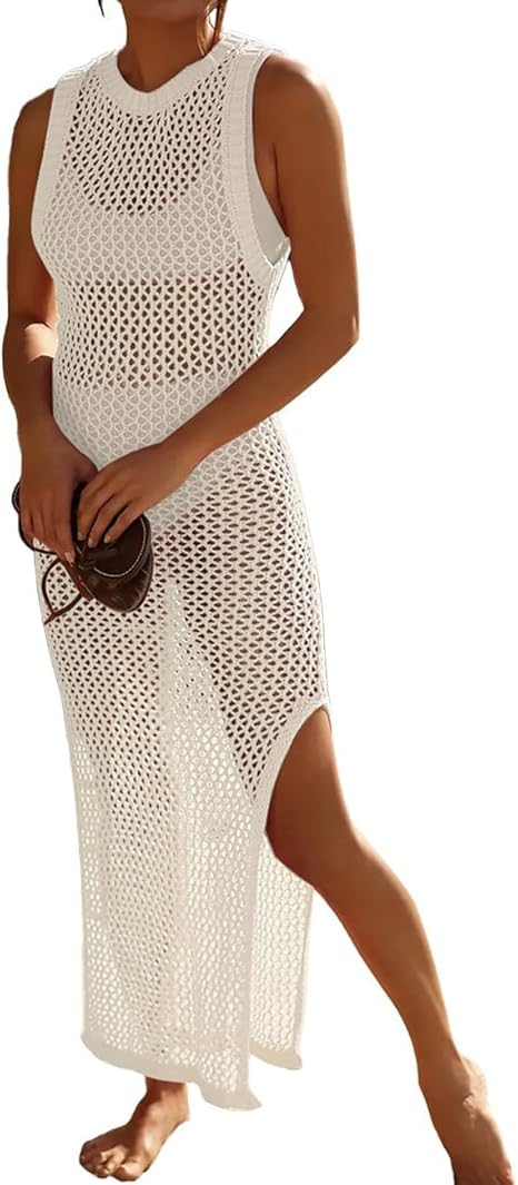 Bsubseach Crochet Cover Ups for Swimwear Women Hollow Out Swimsuit Coverup Backless Bikini Beach Dress