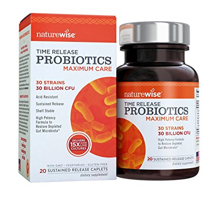 Probiotics, Time Release, Maximum Care, 30 Billion CFU, Caplets - NatureWise ... (20 Caplets)