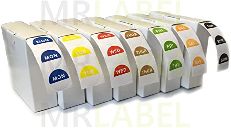 Set of 7 Rolls - Day Dot Food Stickers - Catering Labels Individual Dispensers
