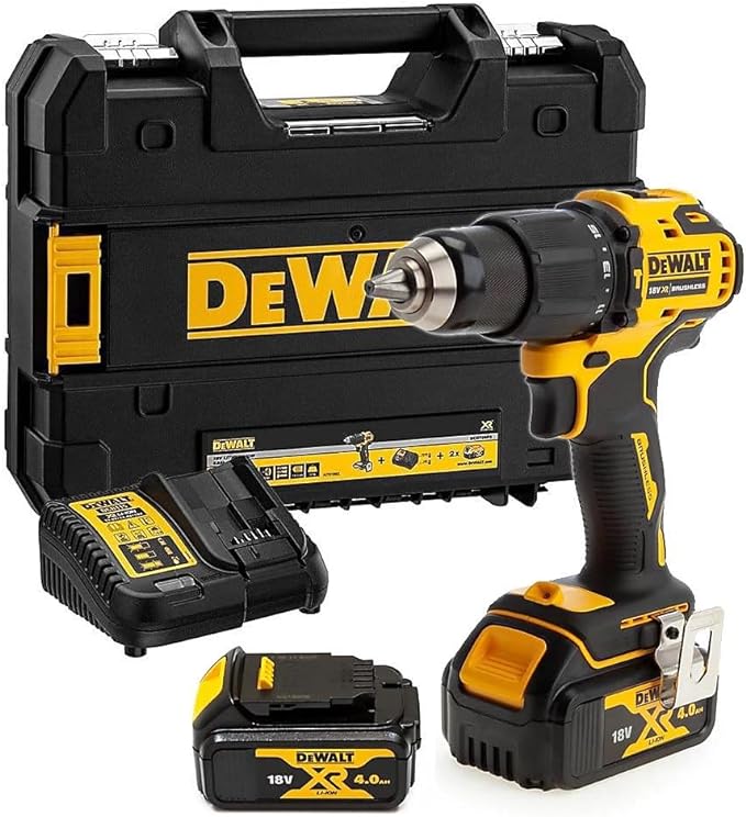 DEWALT Combi Drill 18V XR Brushless Compact 2 x 4.0Ah, Yellow/Black (DCD709M2T)