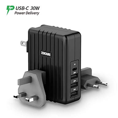 Zendure USB-C Wall Charger, 4-Port 45W USB Type C Power Delivery PD Charger, Zen  Fast Charging Travel Adapter with US/UK/EU Plugs Compatible MacBook, iPhone, Nintendo Switch, Samsung Galaxy - Black