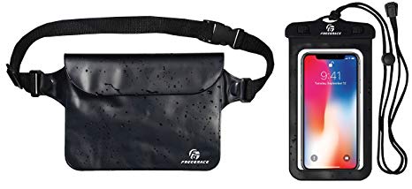 Freegrace Waterproof Pouch with Waist/Shoulder Strap & Phone Case - Keep Your Phone and Valuables Dry and Safe - Waterproof Dry Bags Bundle for Boating Swimming Snorkeling Kayaking Beach Water Parks
