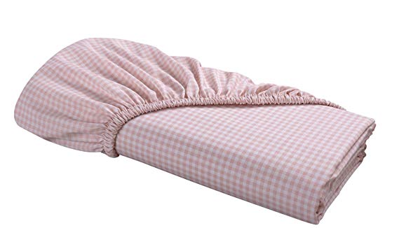 FITTED Sheet by DELANNA 100% Cotton Percale Weave Bottom Sheet 60" x 80" Crisp, Comfortable, Breathable, Soft and Durable (Queen, Rose Pink Gingham)