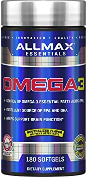 Allmax Nutrition Omega 3 Ultra-Pure Cold-Water Fish Oil Concentrate, 180 Count