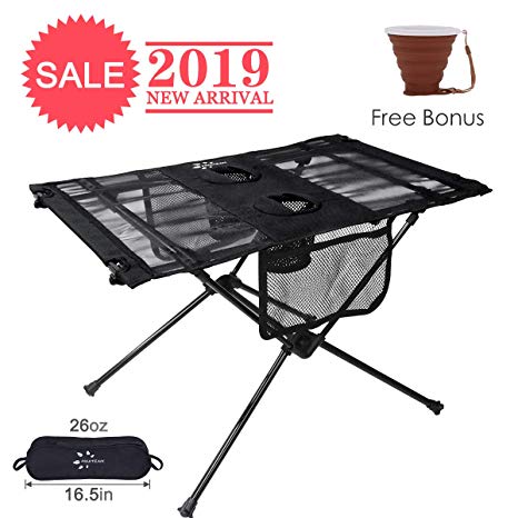 FRUITEAM Portable Camp Table Folding Beach Table Roll Up Picnic Table with Carry Bag for Backpack Hiking Camping