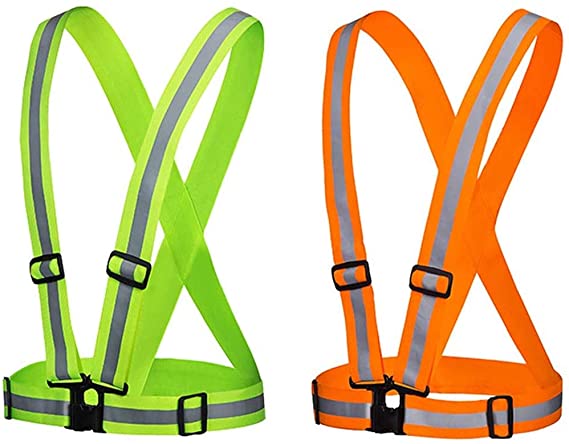 Etmury Reflective Vest, 2pcs Adjustable Safety Vest, Running Reflective Vest Lightweight Bright Vest Waist Belt for Adults/Children Cycling, Motorcycling, Running, Jogging, Hiking Orange, Medium