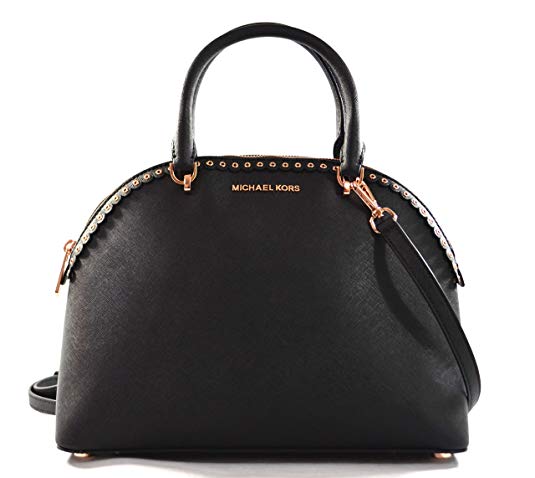 Michael Kors Emmy Large Dome Satchel Saffiano Leather Studded Scalloped Edge Shoulder Bag Purse Handbag