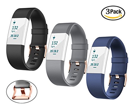 For Fitbit Charge 2 Bands, TreasureMax 3PCS Replacement Band with Metal Clasp for Fitbit Charge 2 Band / Charge 2 Fitbit / Fitbit 2 / Charge 2 Bands / Fitbit Charge 2, No Tracker