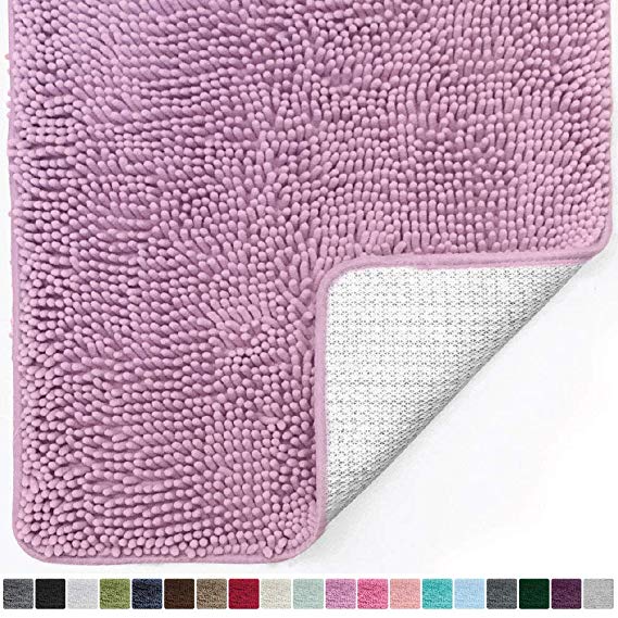 Gorilla Grip Original Luxury Chenille Bathroom Rug Mat (24 x 17), Extra Soft and Absorbent Shaggy Rugs, Machine Wash/Dry, Perfect Plush Carpet Mats for Tub, Shower, and Bath Room (Purple)