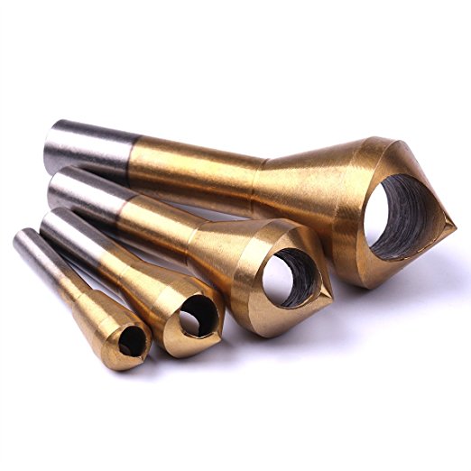 Atoplee Titanizing Chamfer Countersink Deburring Drill Bit Set Crosshole Cutting Metal Tool Gold, 4 sizes (all 4 sizes)