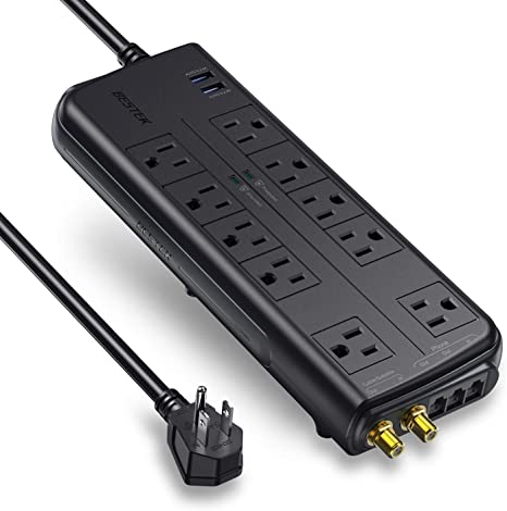 BESTEK 10-Outlet 4000 Joules Surge Protector with USB, 15A 1875W Power Strip with Dual 2.4A USB Charging Ports, 6-Foot Heavy Duty Extension Cord, FCC/UL Listed, White