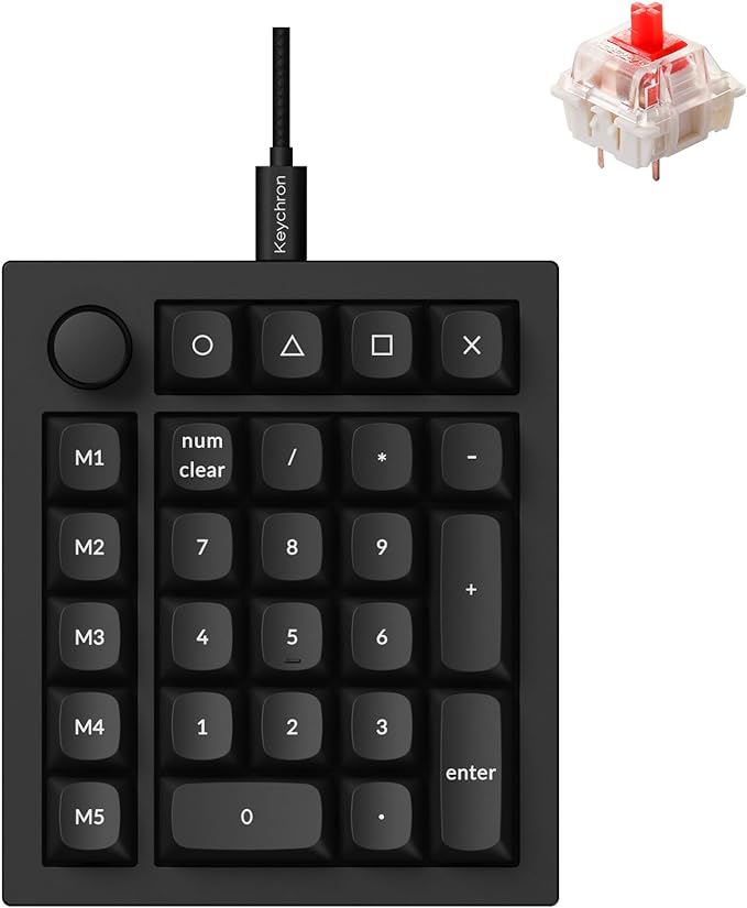 Keychron Q0 Plus Wired Full Aluminum Custom Number Pad, QMK/VIA Programmable Macro with Hot-swappable Gateron G Pro Red Switch Compatible with Mac Windows Linux (Black)